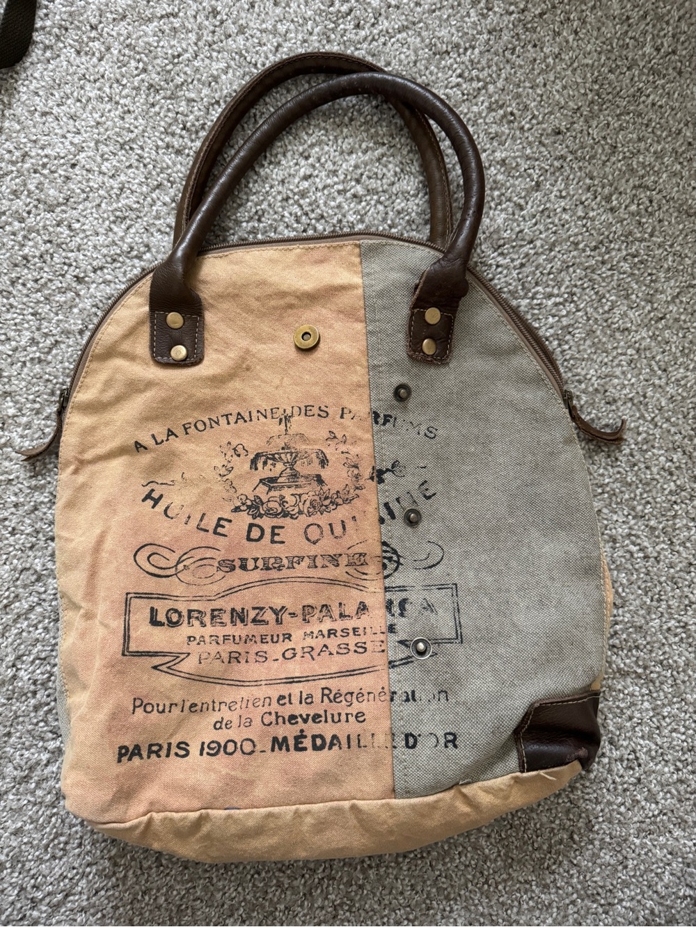 Myra Canvas Tote Bag in Beige and Gray